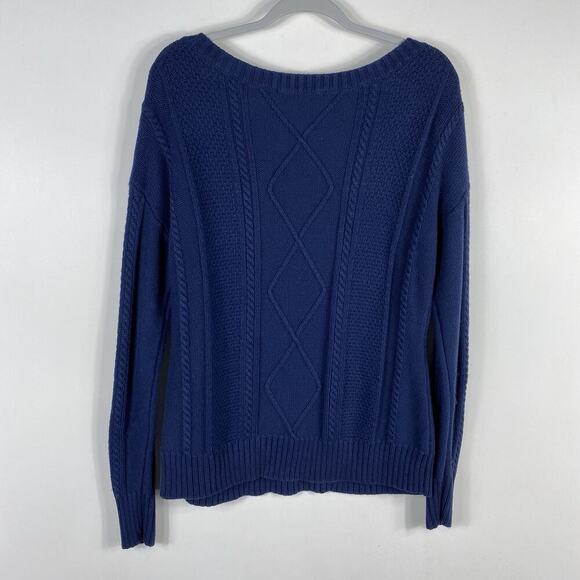 Boston Proper Size Medium Cable Knit Sequin Embellished Sweater Navy Blue - Picture 2 of 5